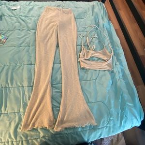 Two piece textured set with wavy bottom flare